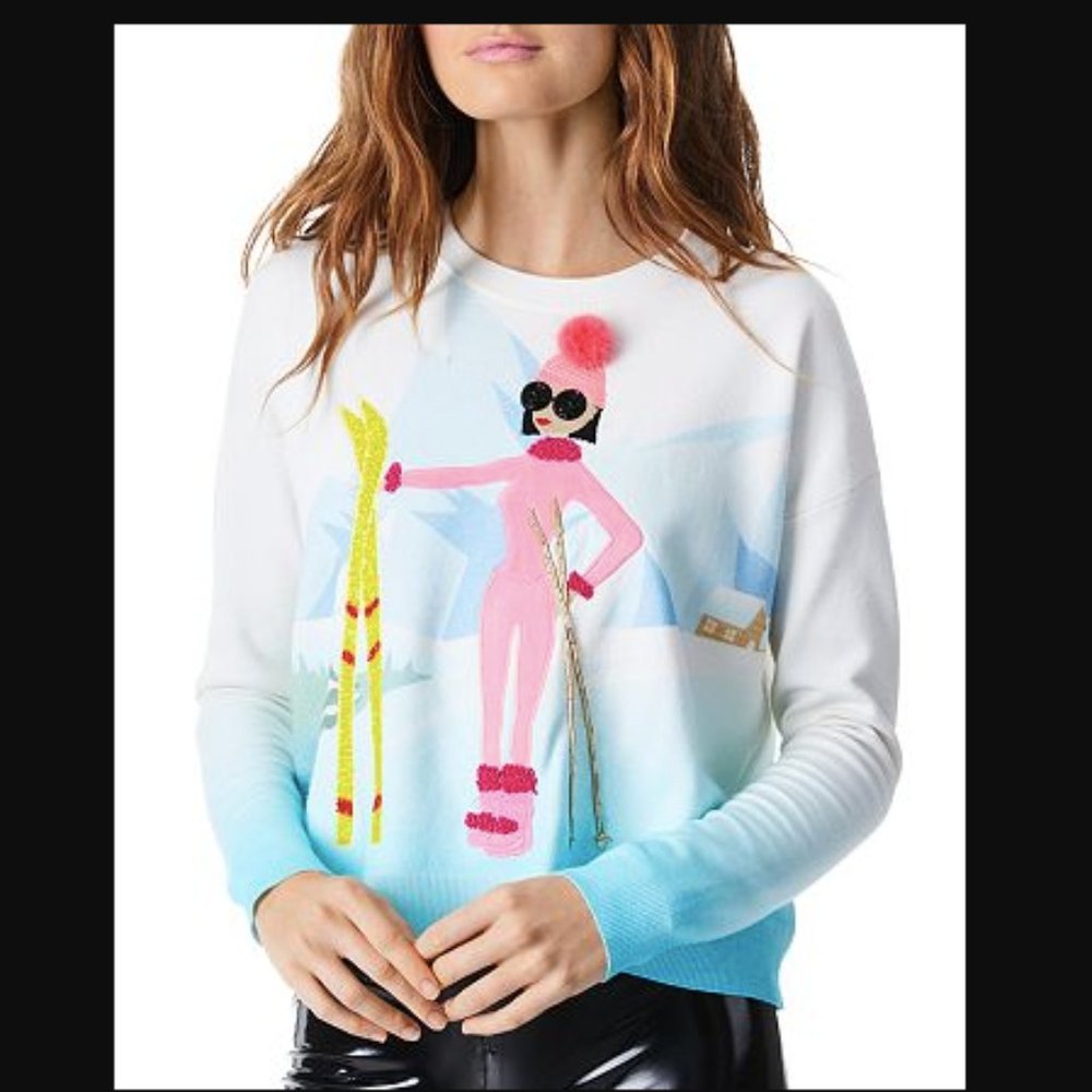 Alice + Olivia | ‘Gleeson’ Ski Print Embellished Sweater